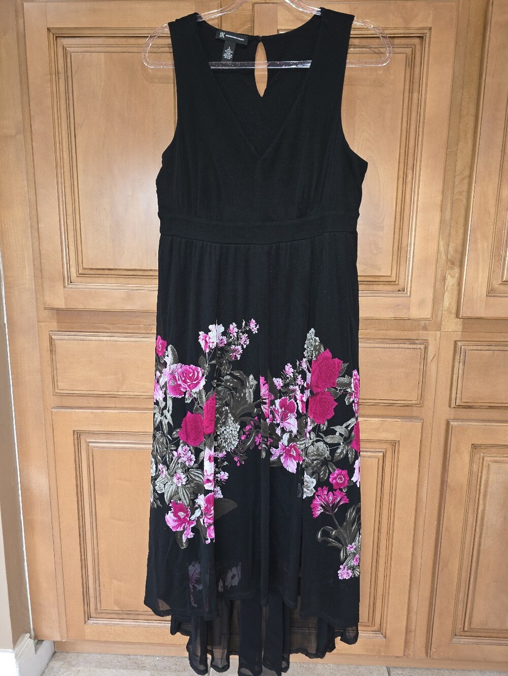 Sleeveless Black Dress with Pink Floral Print